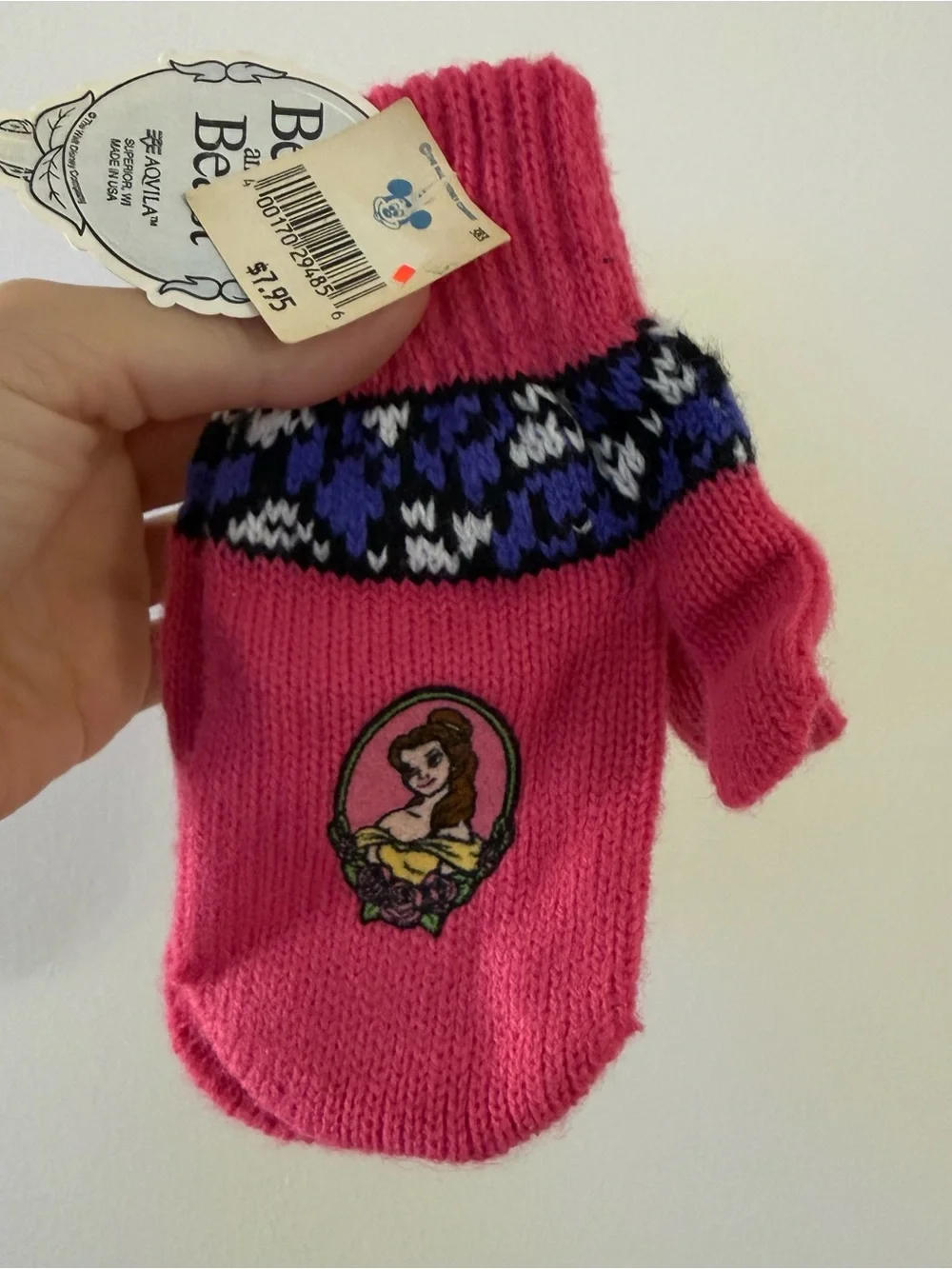 Vintage Disney beauty and the beast Pink Knit Mitten